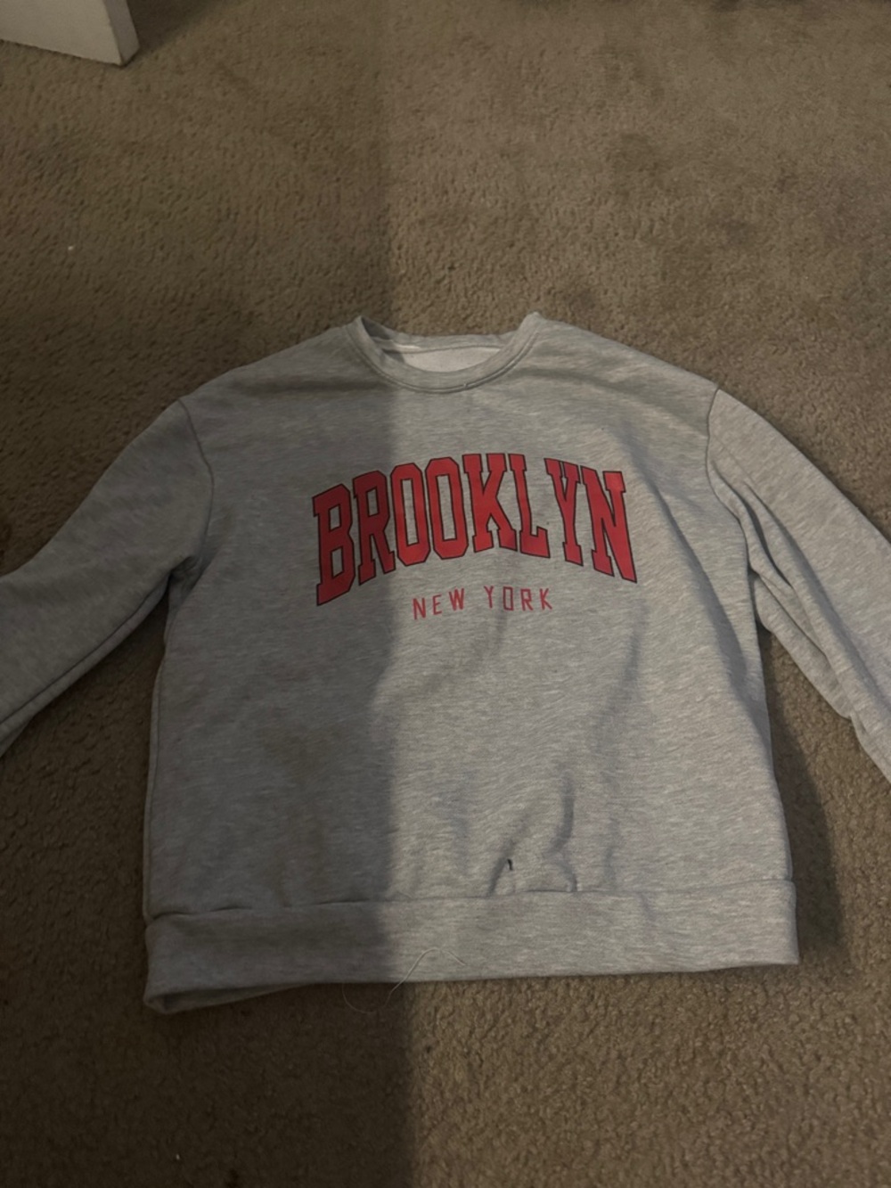 SHEIN Grey Crewneck Sweatshirt with Red Brooklyn Print